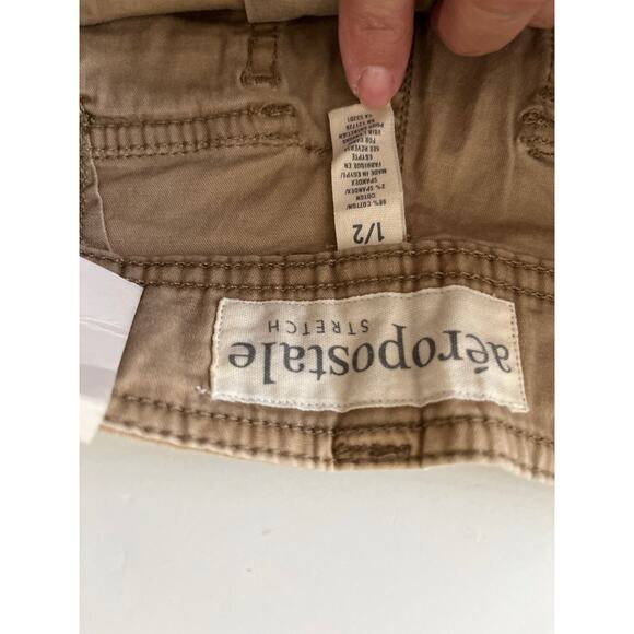 Aeropostale Khaki Low Rise Stretch Shorts Women 1/2 Flap Pockets Country - Picture 2 of 10